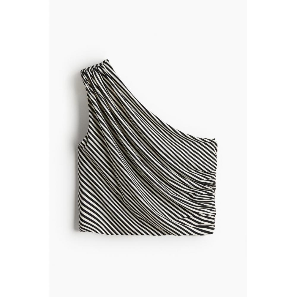 

Укороченный топ на одно плечо HM Бело-черная полоска