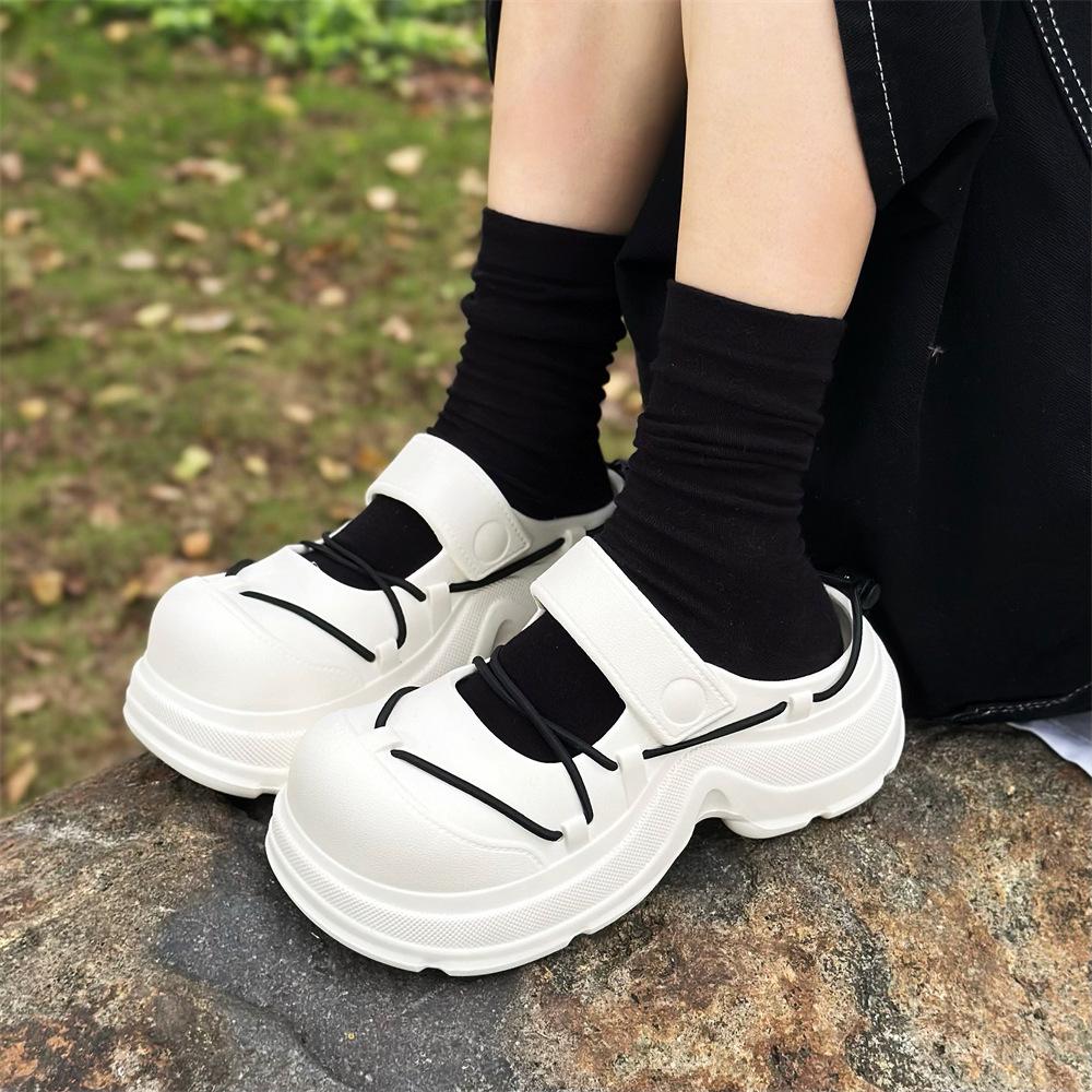 

Fashion Street Style Platform Slippers For Woman Summer Shoes DIY Lace-up Style Fashion Clogs Soft EVA Anti-slip Female Leisure Sandals 36-37 белый