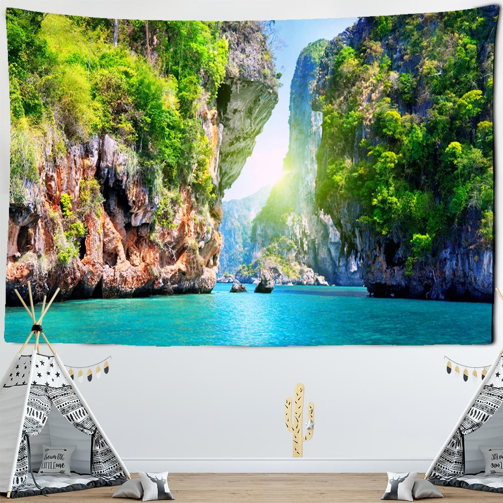 Mountain And Stone Tapestry Wall Hanging Natural Scenery Sailboat Bohemian Hippie Table Mat Bedroom Home Decor