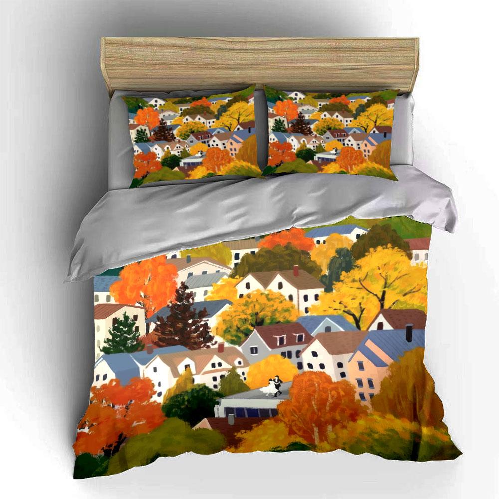 Autumn Village Wedding Celebration Views Kid'S And Adults' Bedroom Decor, Exquisite Three-Piece Bedding Set Gift