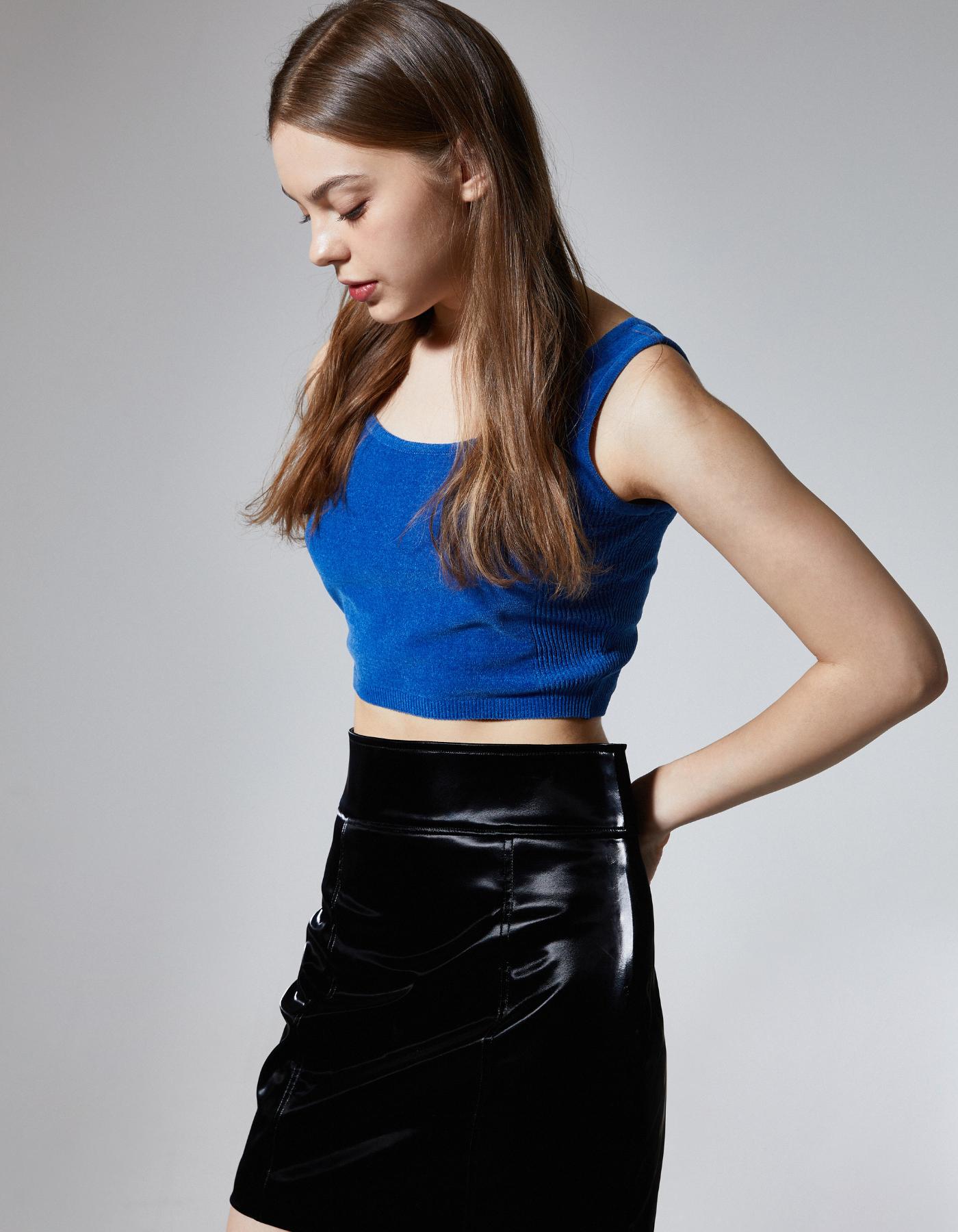 Wordog Vivid Knit Crop Top Blue Black/Free