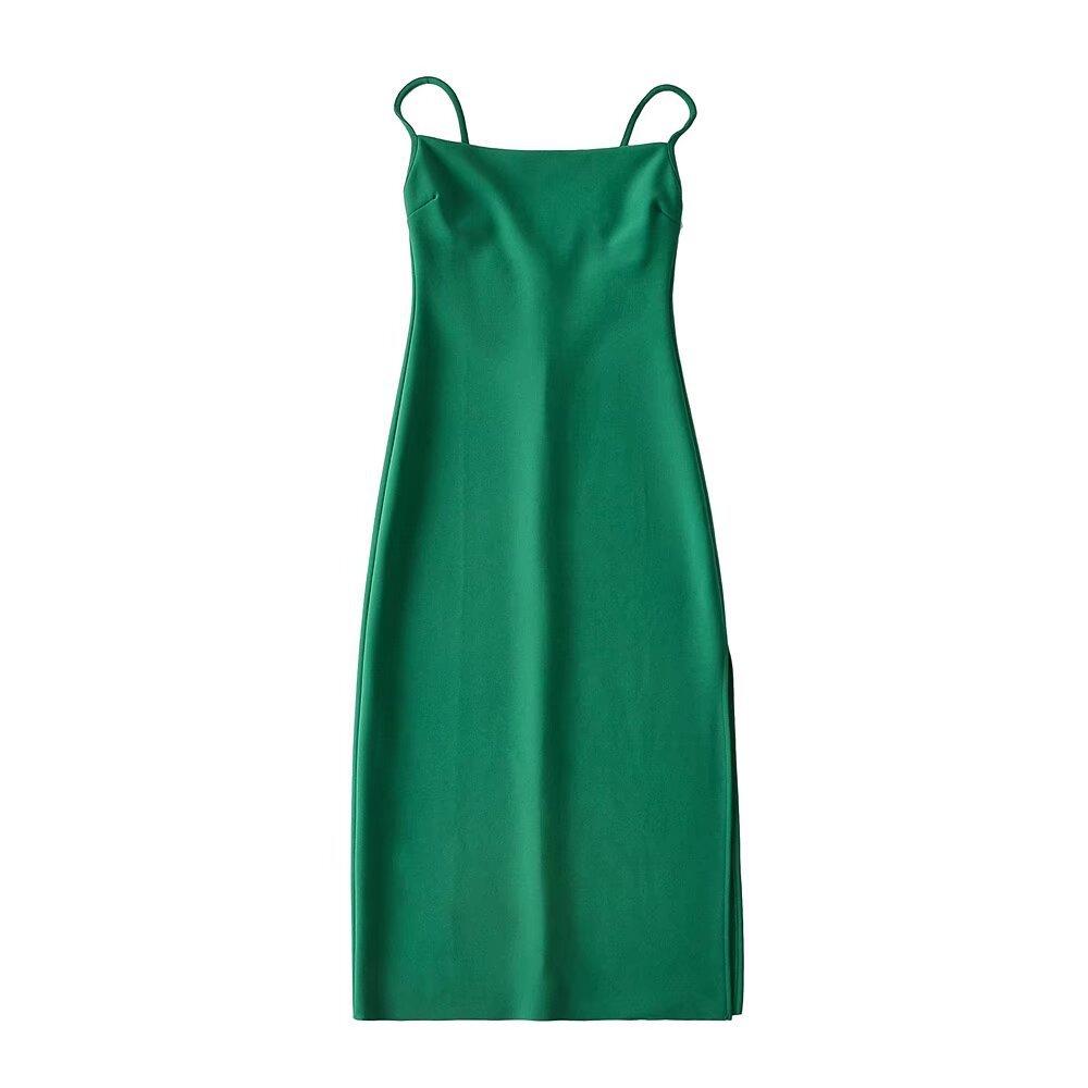 Kendou French sexy one-word collar high waist slim side split suspender medium and long dress hip skirt women