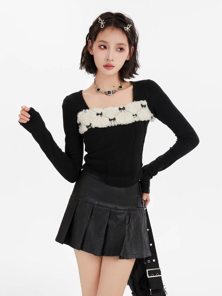 Y2K Vintage Slim T Shirts Women Autumn Winter Bottoming Crop Tops Patchwork Long Sleeve Tees Korean Fashion Pullover