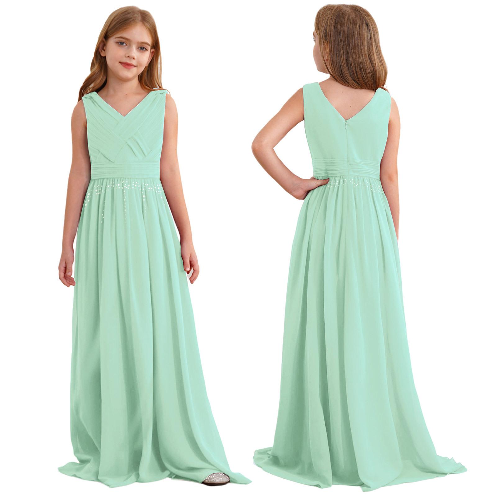 

Сукня для дівчинки-квітка, бальна шифонова сукня без рукавів, вишита бісером, весільна сукня для молодшої подружки нареченої, танцювальна сукня для вечірки. 9-10 Years