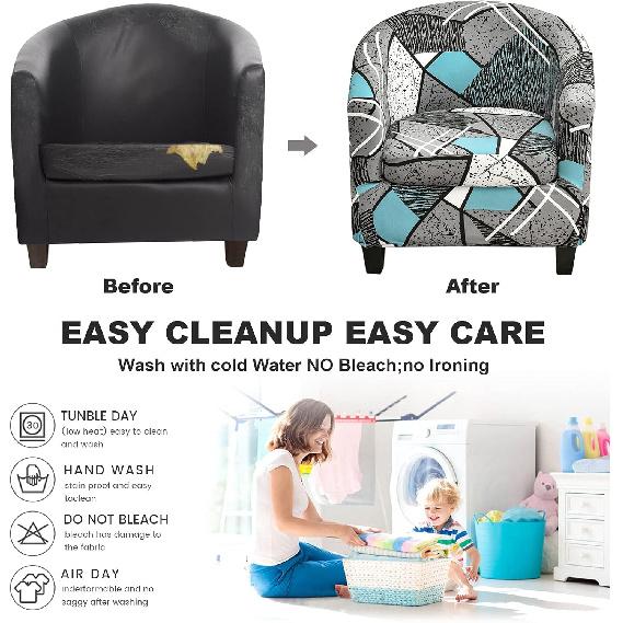 ele ELEOPTION Stretch Club Chair Slipcover 2-Piece Tub Chair Cover Non Slip Furniture Protector with Elastic Bottom Super Soft Couch Cover for Hotel