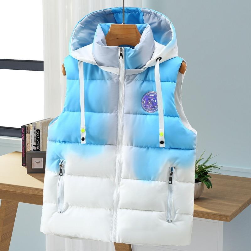 

Gradual change autumn and winter down cotton outer wear vest autumn and winter men and women warm thickened student vest new vest jacket M (60-42.5 kg) синій