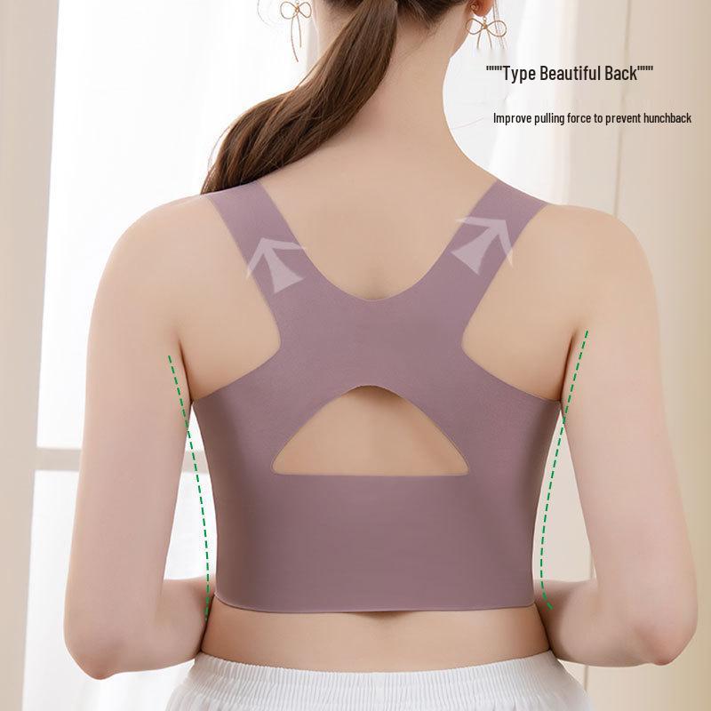 Women's Seamless Wire-Free Thin Cup Plus Size Sports Sleep Bra with Stylish Back