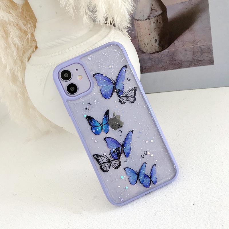 Koupit Cute Laser Purple Butterfly Phone Case For Iphone 12 Pro 12 Mini 11 12 Pro Max Se Xr X Xs Max 7 8 Plus Glitter Clear Silicone Phone Cover Case