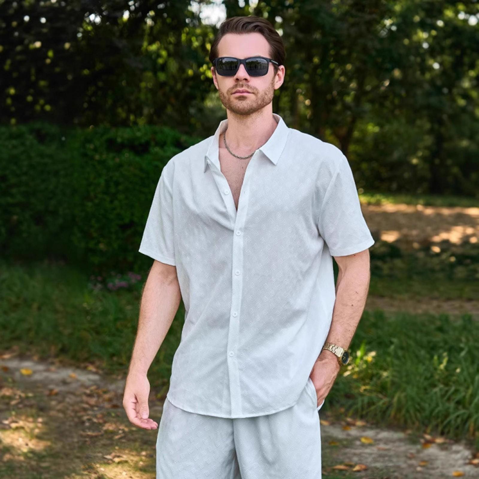 

Мужская повседневная рубашка с короткими рукавами и модный мужской топ XXXL белый