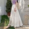 Qooth Lace Embroidered Tulle Maxi Skirt High-Waist Slimming A-Line Tiered Cake Skirt Fairy Full Flare Summer QT2914