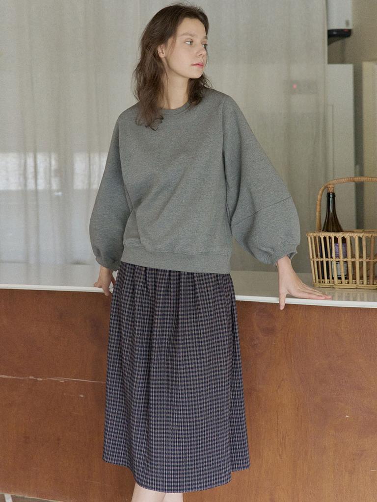 Avang Check Pleated Banding Skirt - Navy