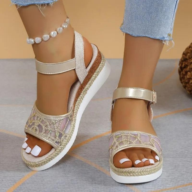 Shoes for Women 2025 Platform Solid Color Women's Casual Wedge Sandals Open Toe Buckle Women's Summer Beach Sandals Mujer