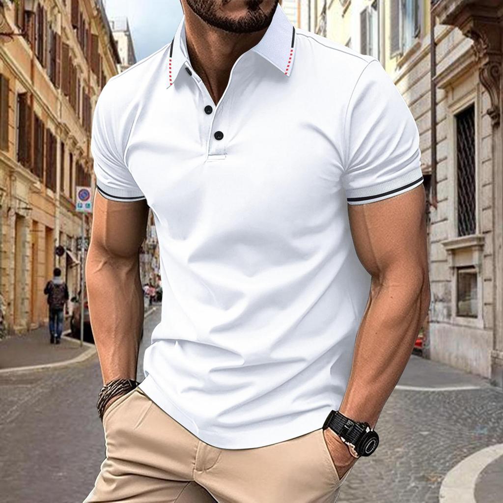 New Men's Casual POLO Shirt Ribbed Lapel Fashion Buttons Business Solid Colour Versatile T-shirt Tops
