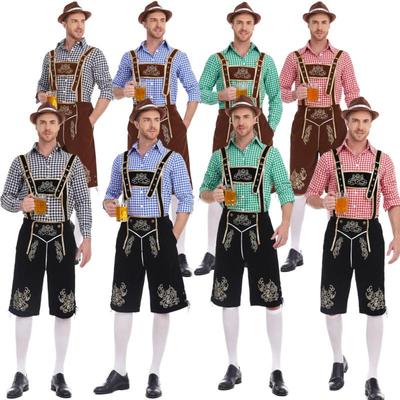 Men's Munich Oktoberfest Costume: German Shirt, Dungarees, and Hat Three-Piece Set