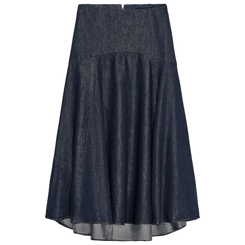 Zaprha 2025 Autumn New A Word Decorative Layer Wide Hem Mid Waist Denim Midi Skirt 9863244