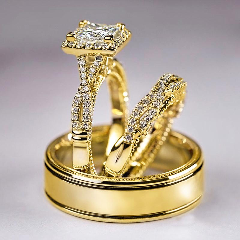 

Huitan Роскошный Принцесса Огранка Кубический Циркон Свадебный Набор Колец Элегантные Аксессуары Блестящие Женские Мужские Свадебные Модные Циркон 13