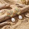 Colorful Enamel Shell Conch Starfish Imitation Pearl Earrings Ocean Style Vacation Accessory Women's Fashion Trend