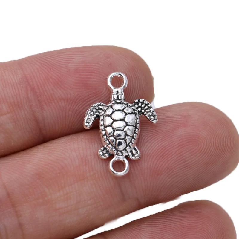 10Pcs Silver Plated Turtle Tortoise Charm Connectors For Jewelry Making Bracelet Findings Accessories Diy Craft
