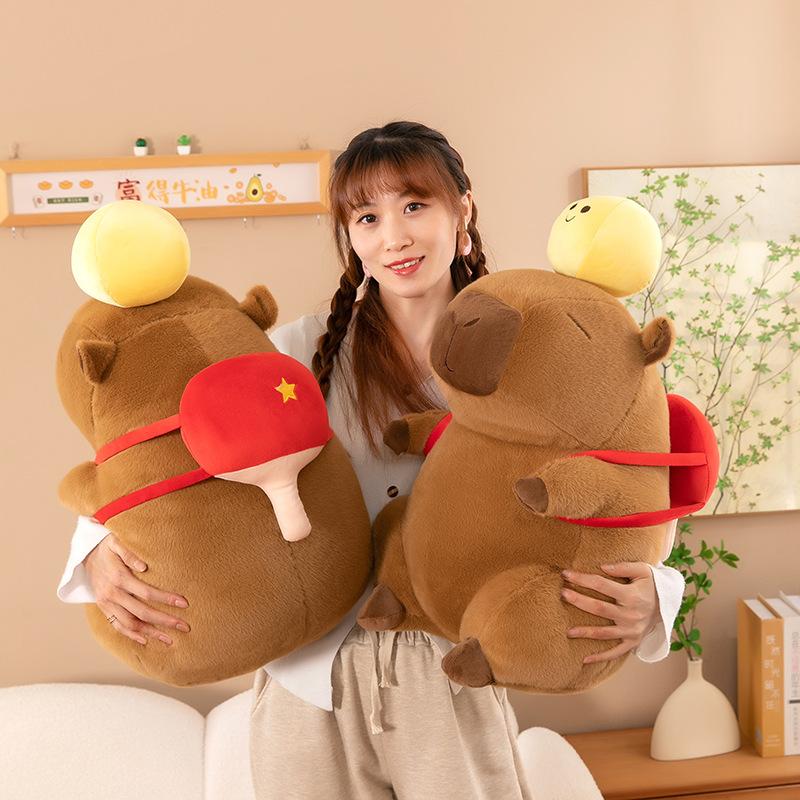 Table tennis capybara doll ugly cute sports kapibara doll plush toy children's birthday gift throw pillow girl