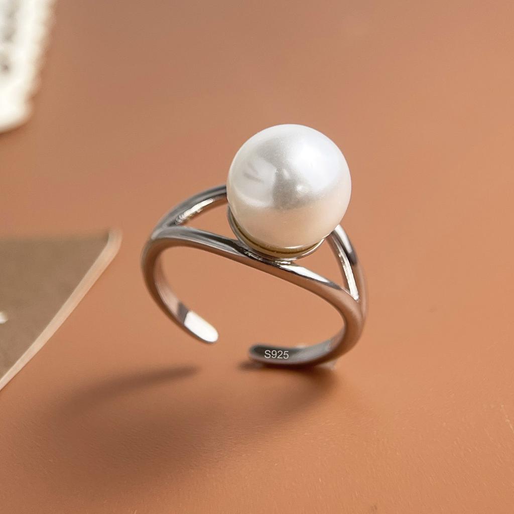 Anelli in Argento Sterling 925 per Donne Coppia Minimalista Fatti a Mano Semplice Anello con Sfera di Perla Grande Gioielli Raffinati Regalo Previene Allergie