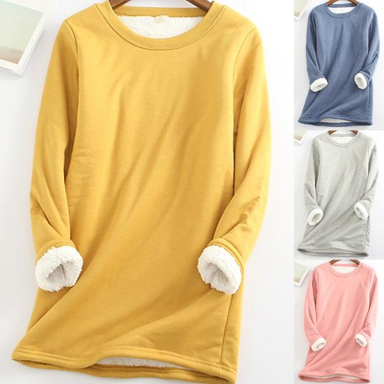 Moda Donna Autunno Inverno Manica Lunga O Collo Fodera in Pile Termico Caldo