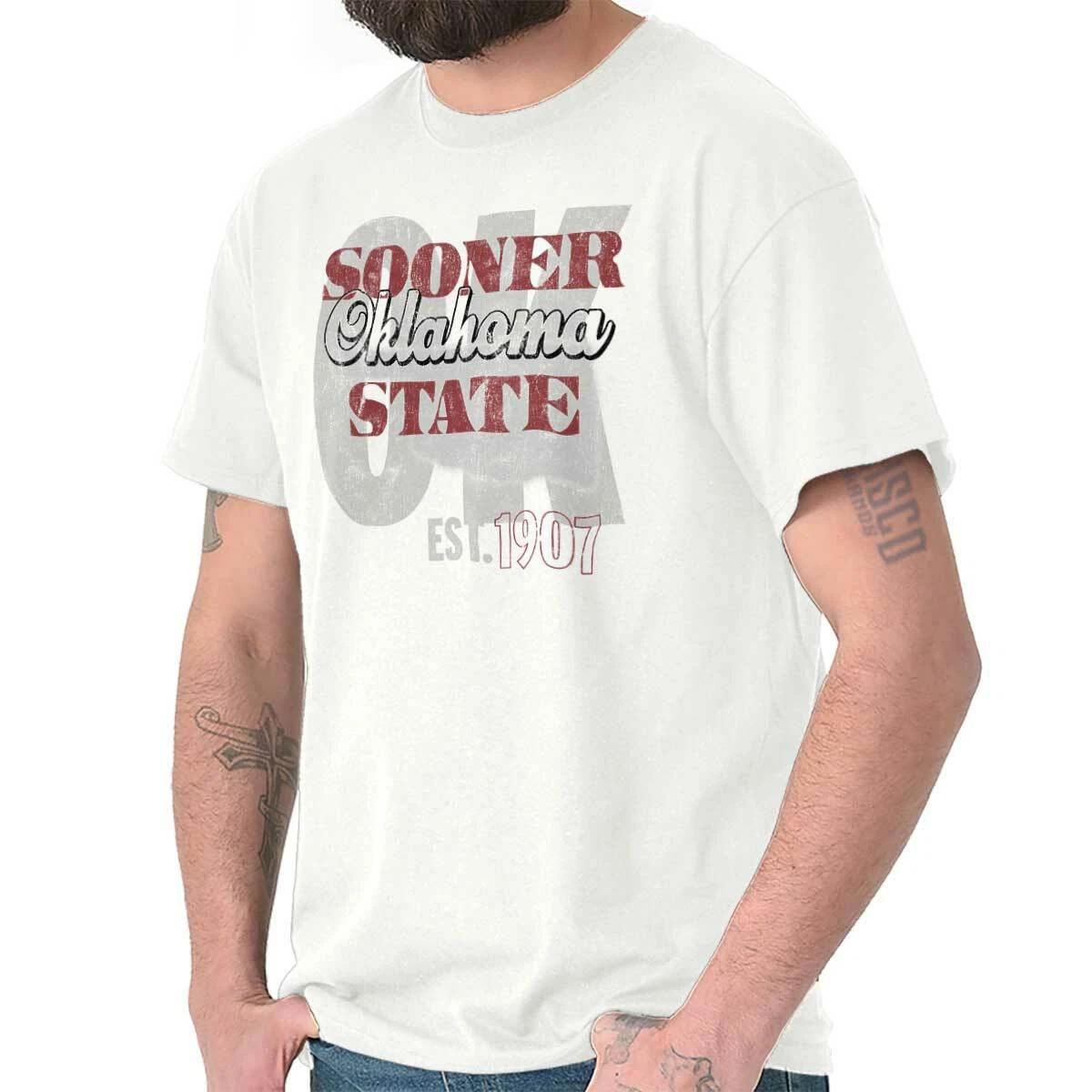 Oklahoma Sooner Map OK Vacation Souvenir Gift Adult Short Sleeve Crewneck Tee XL