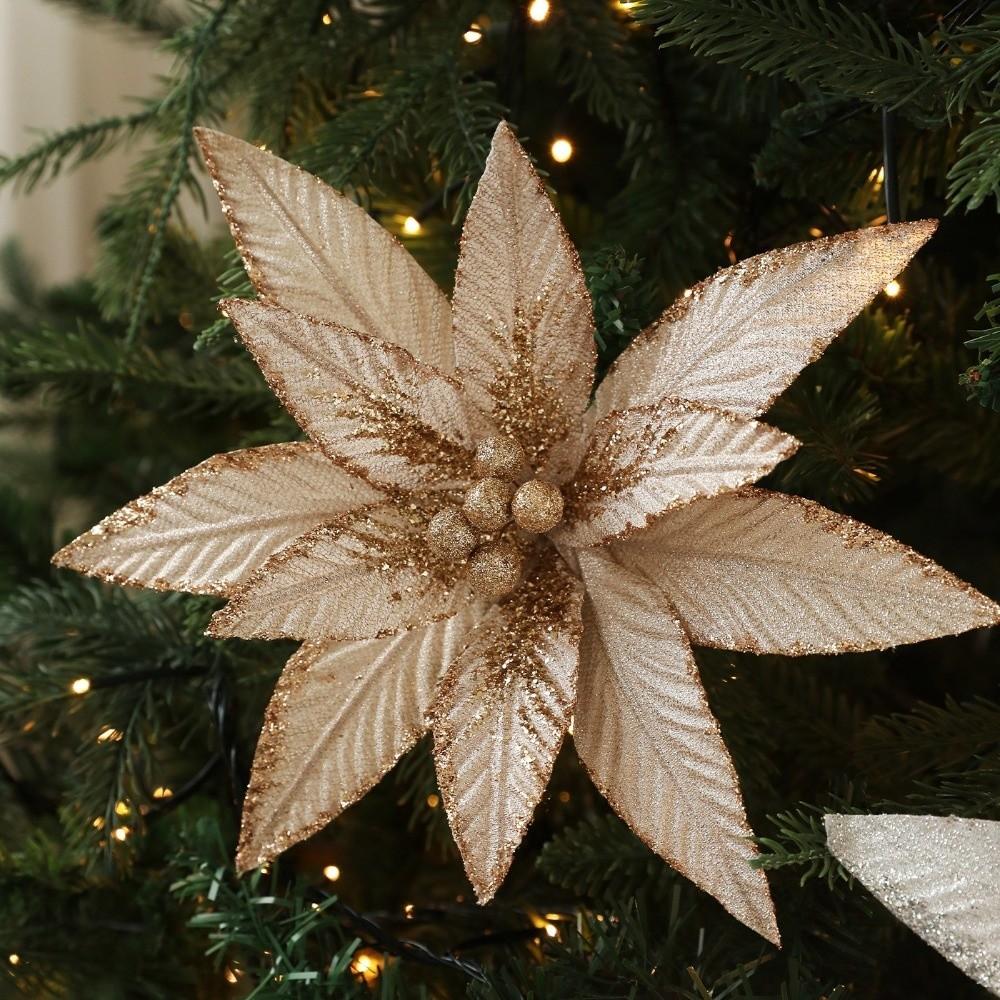 Neue 20CM Künstliche Weihnachtssternblume Pailletten Glitzer Simulationsblumen Funkelnde DIY Weihnachtsblume Weihnachtsdekoration