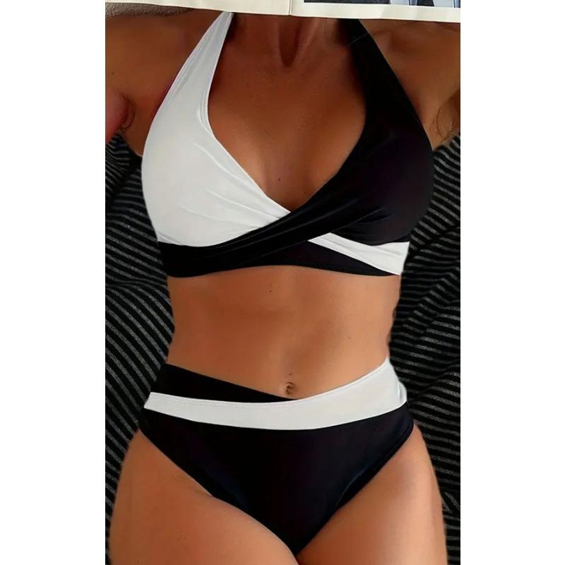 

Женский бикини-комплект с высокой талией, купальник из двух частей, с V-образным вырезом, драпировкой, для контроля живота, купальный костюм S белый