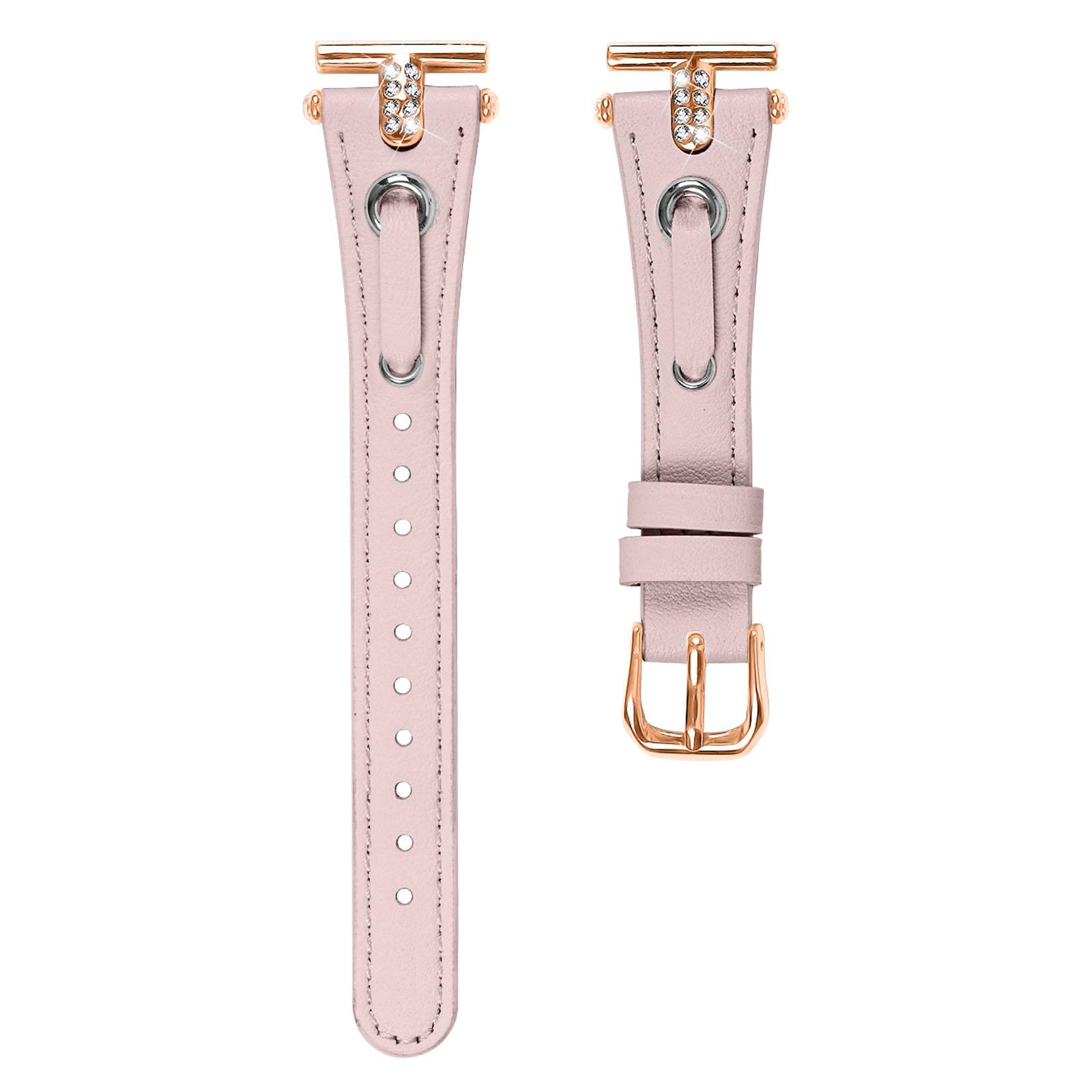 

For TicWatch E/2/C2 (Black/Silver Dial) Watchband Adjustable Genuine Cow Leather Strap (Rose Gold Connector) Pink