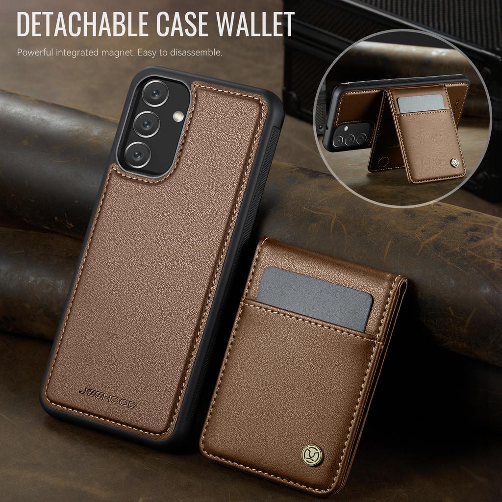 For Samsung Galaxy A34 5G Leather Back Cover Compatible with MagSafe JEEHOOD J06 Phone Case with Card Bag RFID Blocking