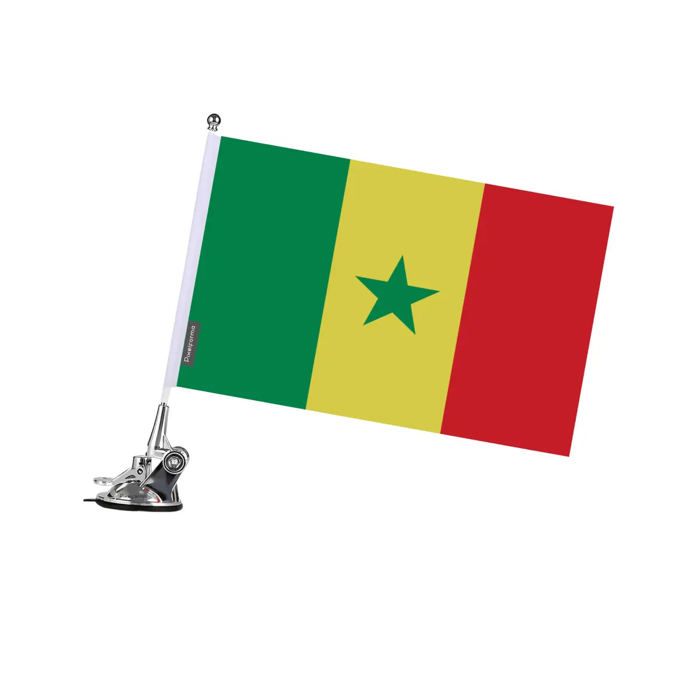 Drapeau - Sénégal - 27 x 35 cm - Mât à Ventouse - Acier Inoxydable - Impression Recto/Verso