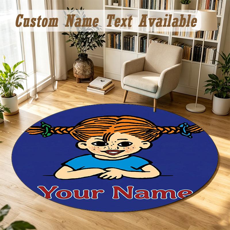 Pippi Longstocking Personalized Round Rug Support Custom Name, Soft Home Decor Mat