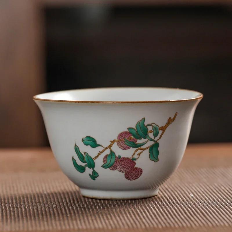Chinese Ru Kiln Teacup Travel Personal Meditation Cup Handmade Ceramic Tea Bowl Pu'er Master Cup Household Tea Set 100ml
