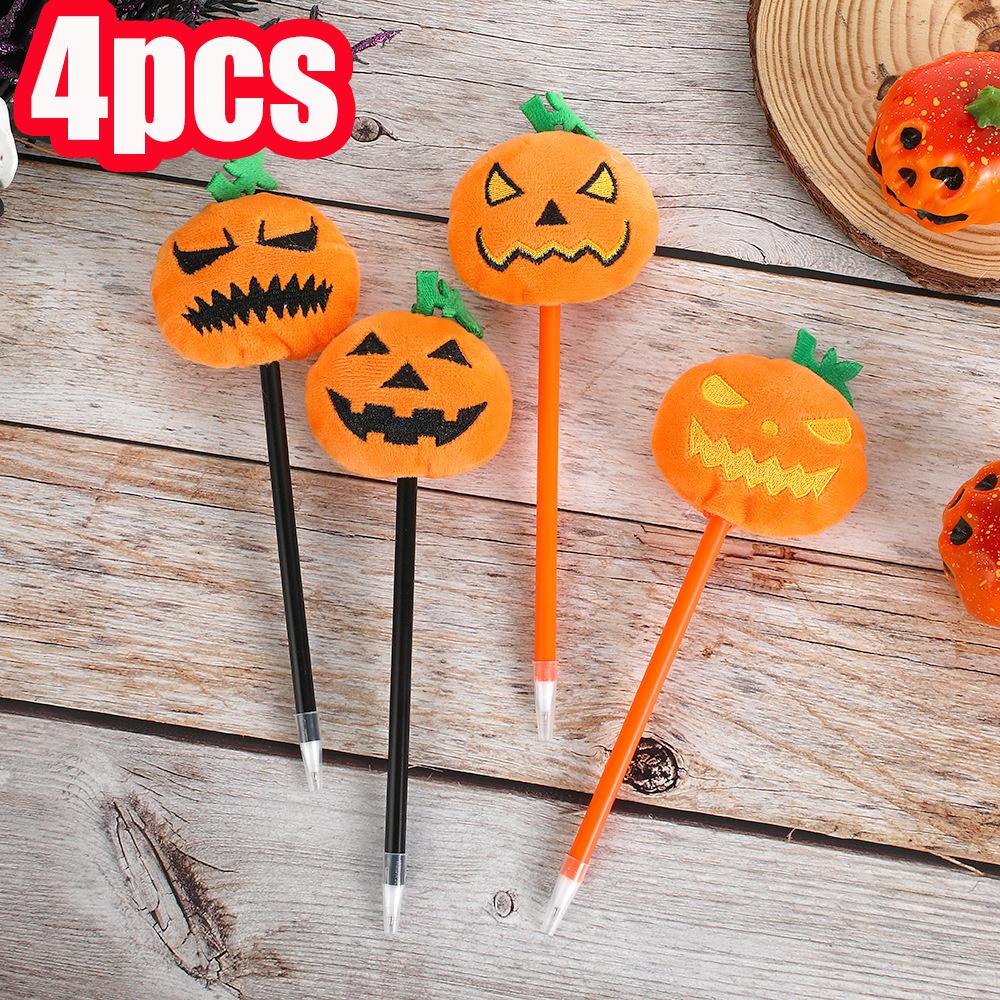 4Pcs Halloween Wacky Pumpkin Pens, 0.7mm Black Ink, Perfect for Use in Schools Classroom Rewards Stationery, Halloween Parties Unique Gift, Pumpkin He