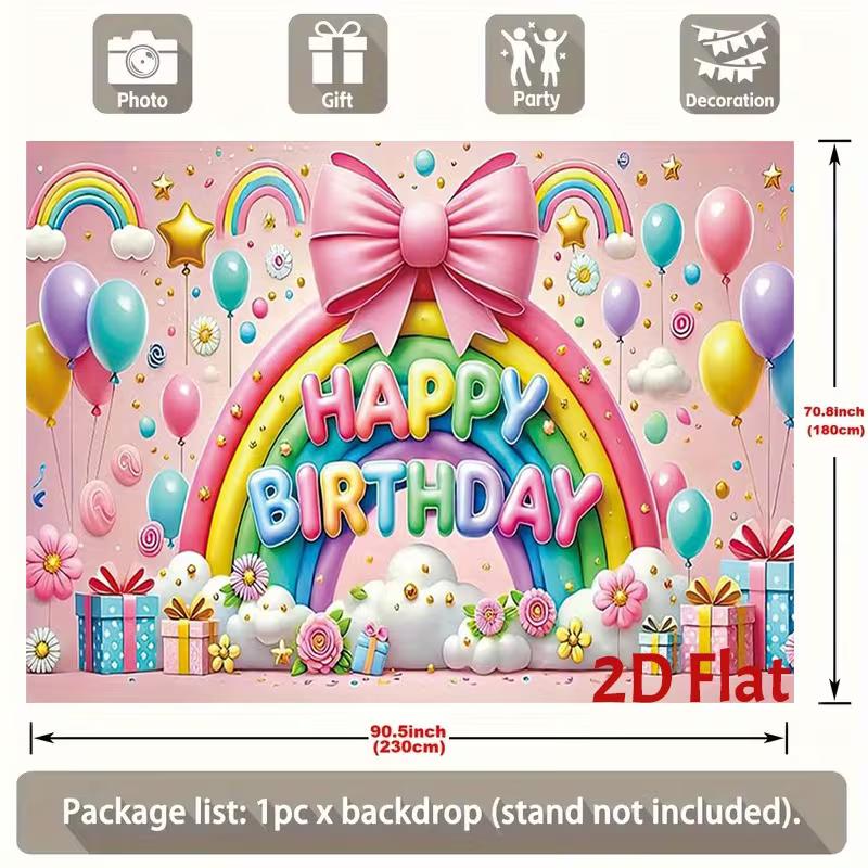 

2D Cute Cloud Flower Happy Birthday Backdrop Banner for Princess Party Supplies 47.2x31.5inch/120*80cm