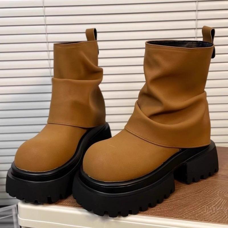 Women Ankle Boots Combat Women Boots Chunky Heel Platform Women Boots British Style Thick Sole Increase Height Casual Boots D530