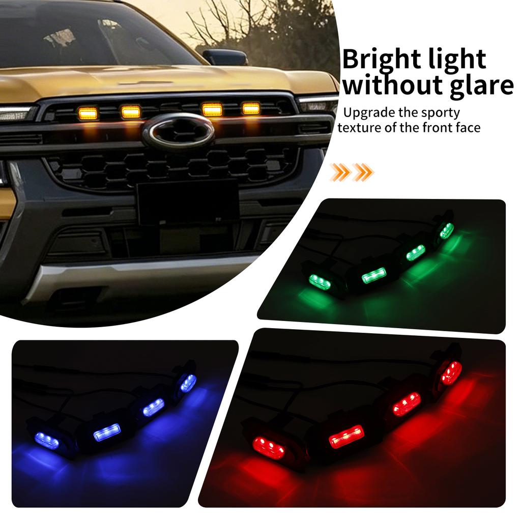 4PCS Grill Led Lights Compatible with 2023-2025 Ford Everest Bright Amber LED Grill Lights Waterproof Front Grill Trim Lamps