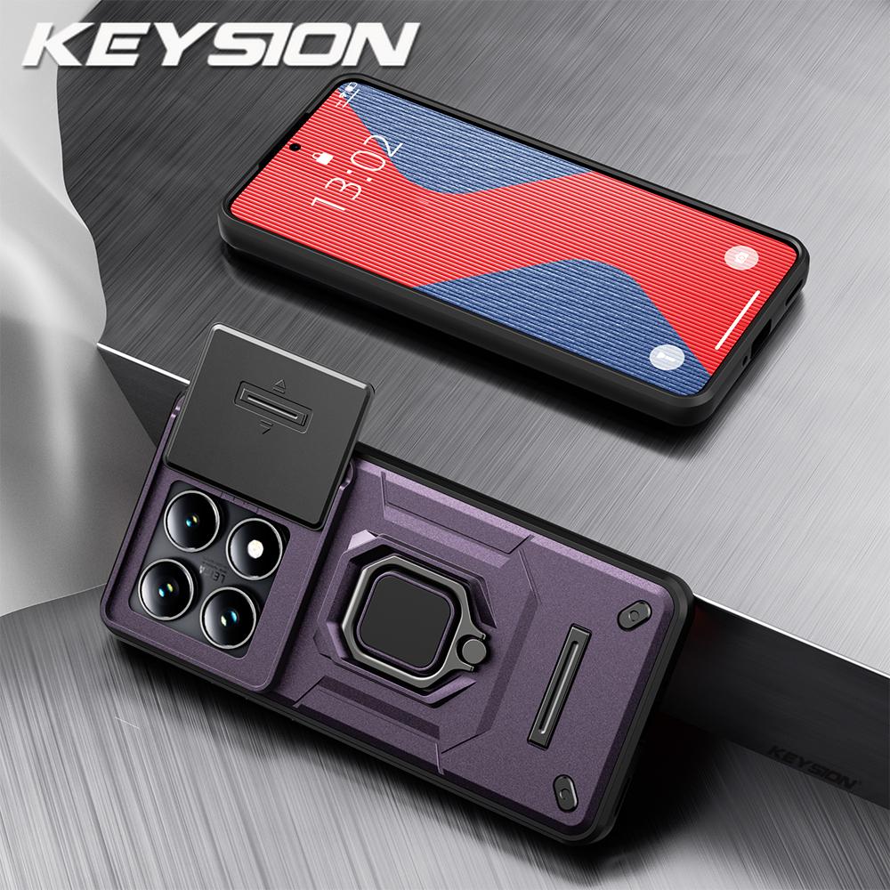 

KEYSION противоударный бронированный чехол для Xiaomi 14T Pro 5G слайдер камера защитное кольцо подставка телефон задняя крышка для Xiaomi 14TPro 14T 5G for Xiaomi 14T фиолетовый