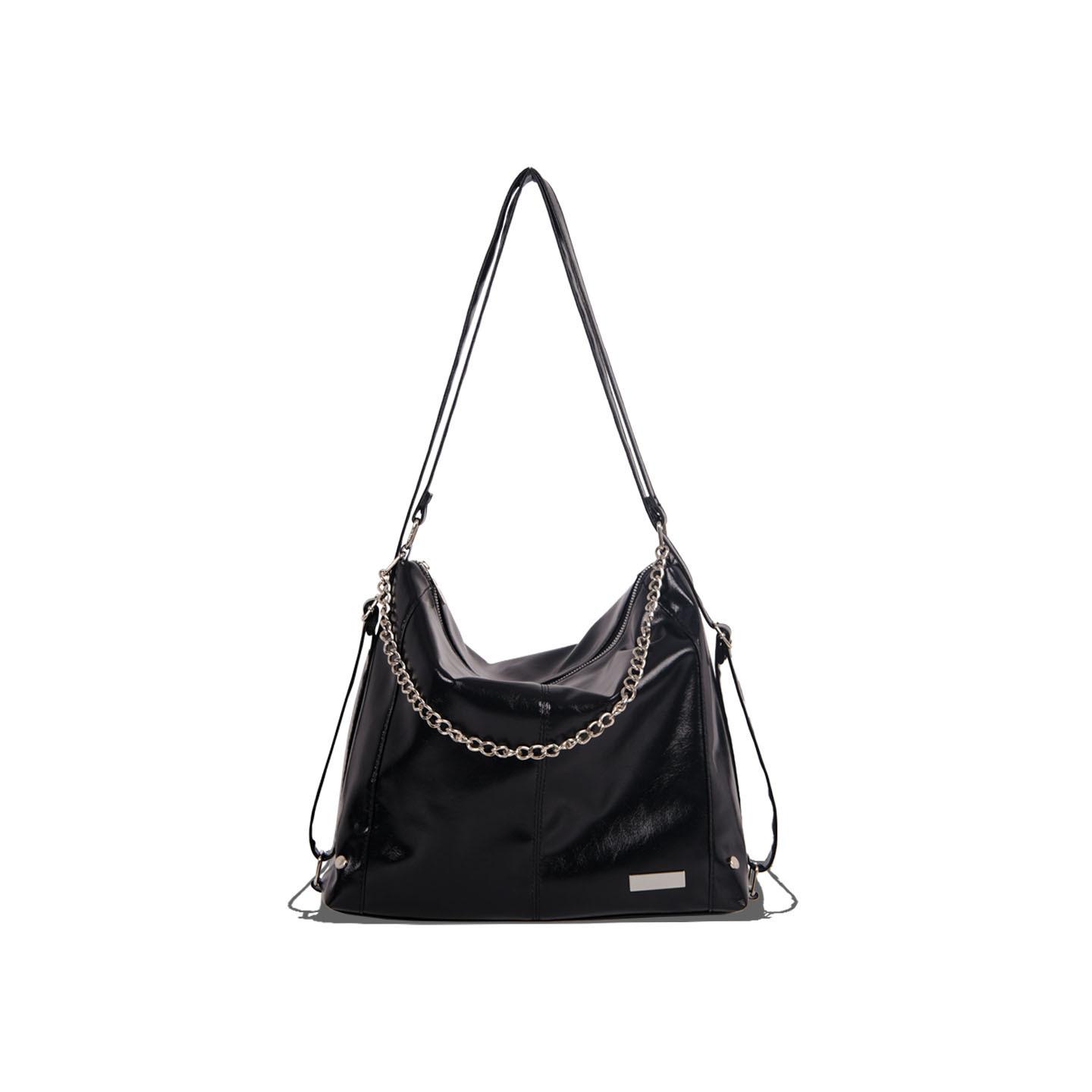 Multifunctional soft leather tote bag for women 2025 new model chain hobo large-capacity backpack commuter shoulder underarm bag чёрный