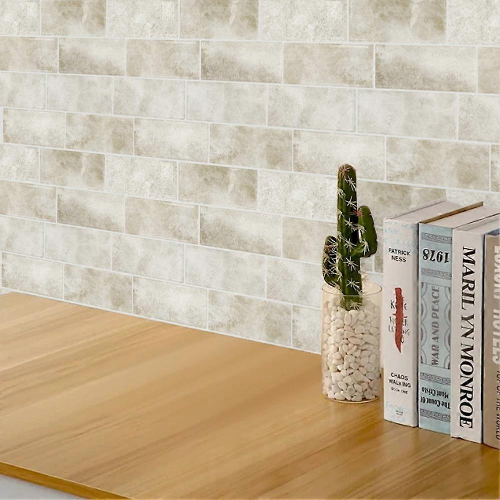 Subway Backsplash Tile Peel and Stick Wall Tiles for Bathroom Waterproof 10 Sheets Beige Stone Peel and Stick Backsplash