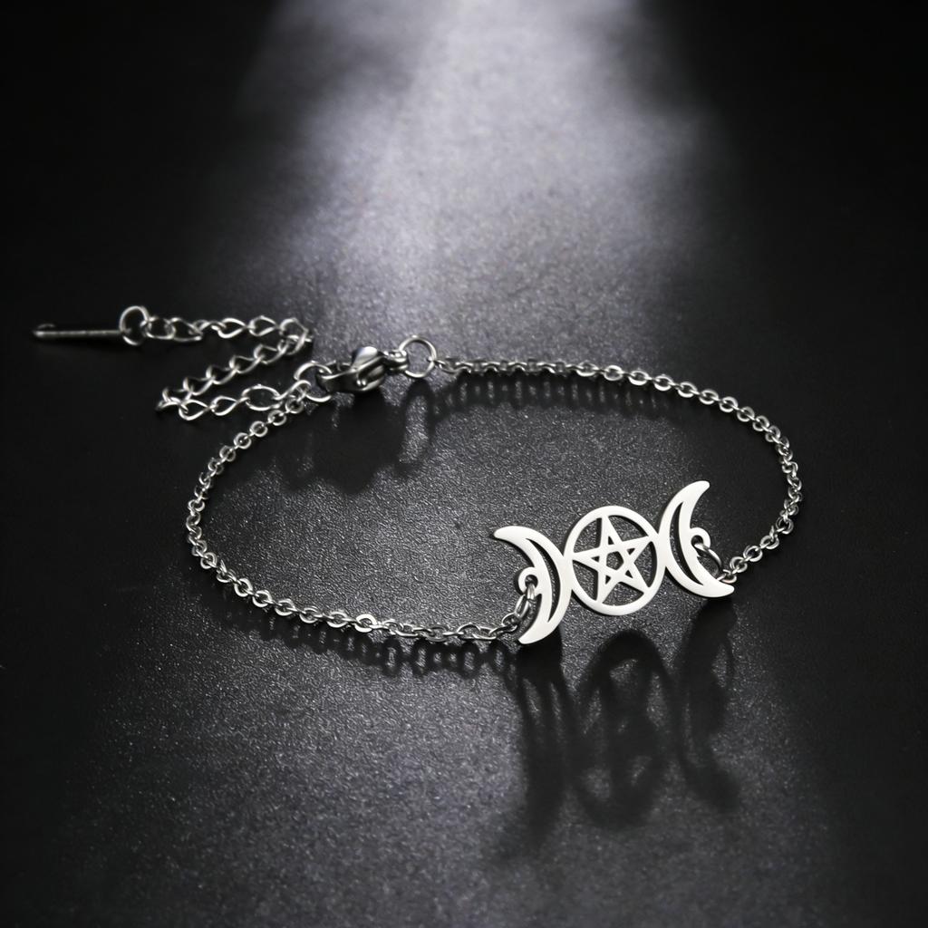 Lemegeton Stainless Steel  Goddess Bracelet Women's Stainless Steel Pentagram Pendant Bracelet Magic Pentagram Jewelry Gift