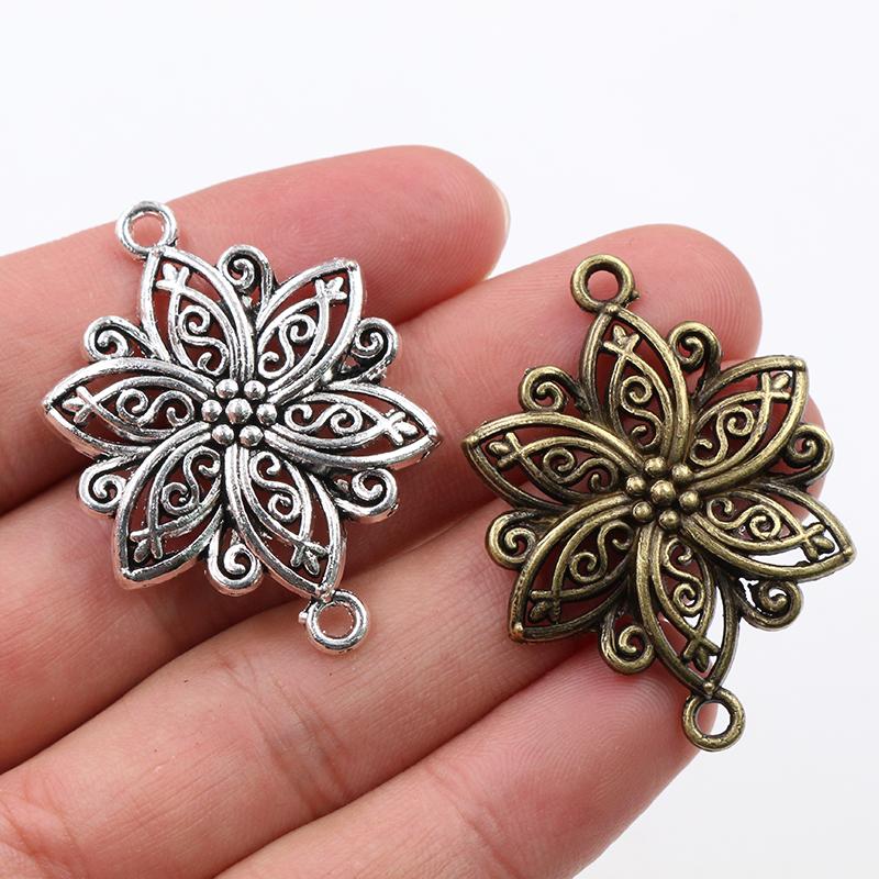 40x28mm 5pcs Antique Silver Color Plated Bronze Flower Handmade Charms Pendant DIY for Bracelet Necklace Jewelry Making Supplies