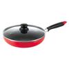 Pearl Metal Frying Pan 26cm with Glass IH Only One Stage Lid, Compatible, Non-stick Coating, Red, HB-6145