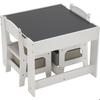 Table Enfant GINGER HOME 2-en-1 avec 2 Chaises, Tableau Noir et Rangement – Bois Blanc/Gris, Sécurisée et Ergonomique