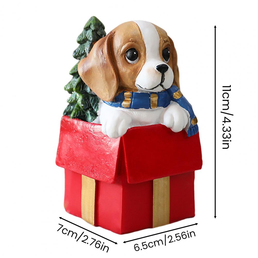 Lively Holiday Dog Statue Christmas Desktop Decor Adorable Christmas Puppy Resin Ornament for Desk Home Office Decorations