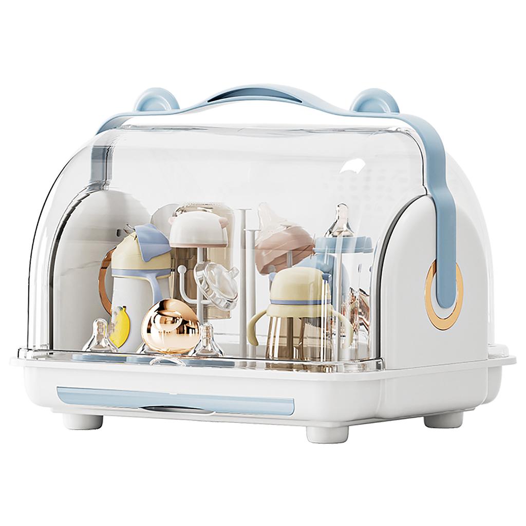 Baby Bottle Storage Box with Lid Dustproof Drying Rack Plastic Cabinet   for Toddler Tablewares