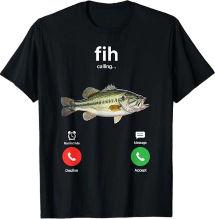 Fih Calling Decline Accept Phone Call Funny Fish T- Shirt S