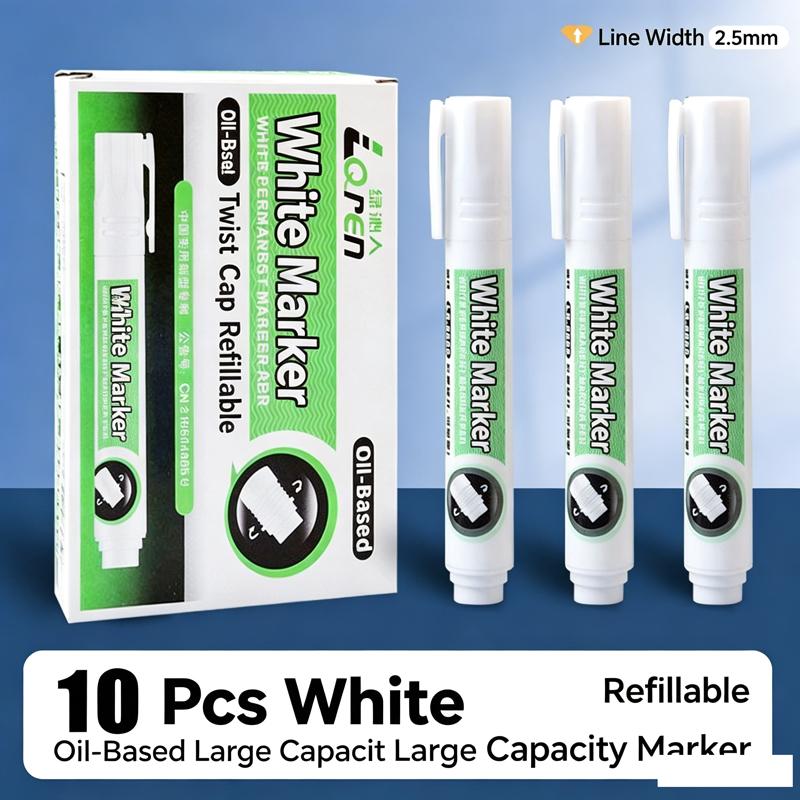 5-100Pcs Large Capacity White Waterproof Permanent Marker Pens, Refillable for Office School Writing Stationery Gifts