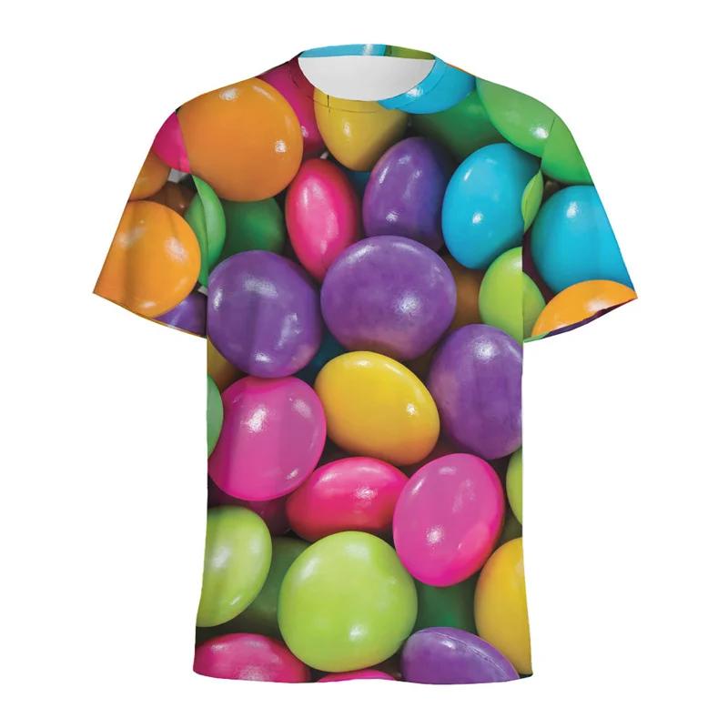 HerSight Heren Kleurrijk T-shirt Ronde Hals Korte Mouw 3D Snoep T-shirt Casual Zomer Mode Comfortabel Zacht T-shirt 5XL