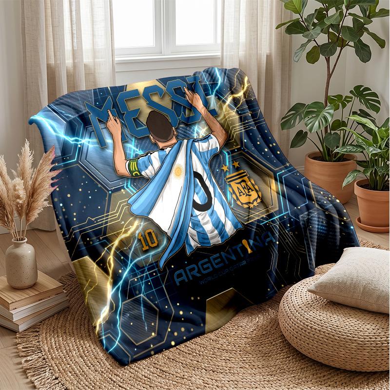 Argentina Football Printed Flannel Blanket Skin Friendly Warm Decorative Throw for Indoor Couch Bed Daily Use